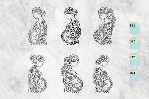 Floral Pregnant Woman Silhouette SVG