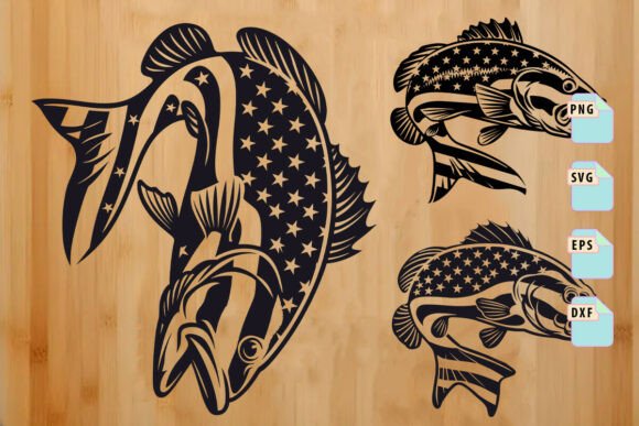 Jumping Bass SVG, Patriotic Fish Bundle