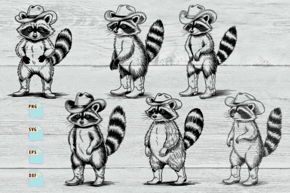 Raccoon Cowboy Hat Svg Bundle Design Set