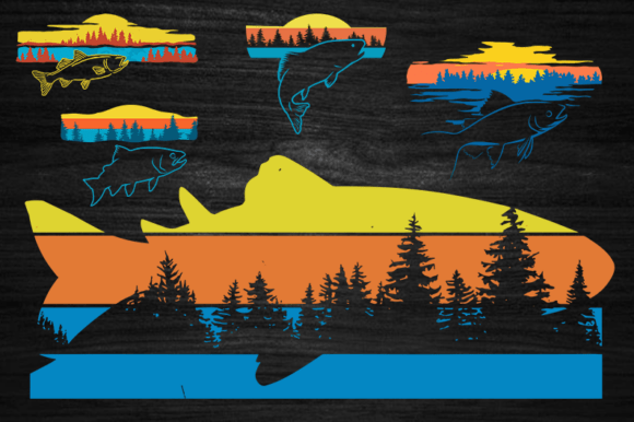 Retro Fishing Nature Svg Bundle Graphic