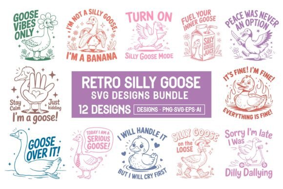 Retro Silly Goose SVG PNG Designs Bundle
